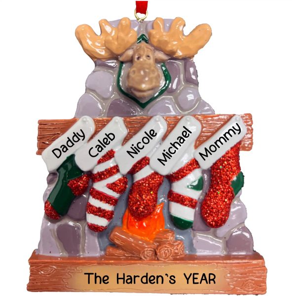 Moose Family of 5 Personalized Ornament For Sale