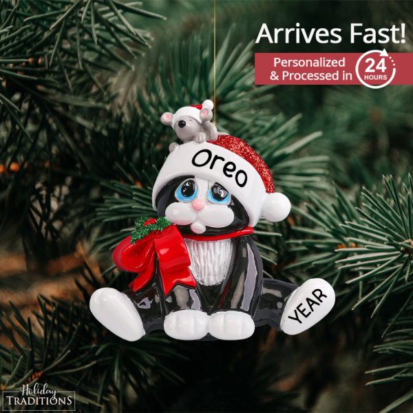 Black and White Cat Christmas Ornament Discount