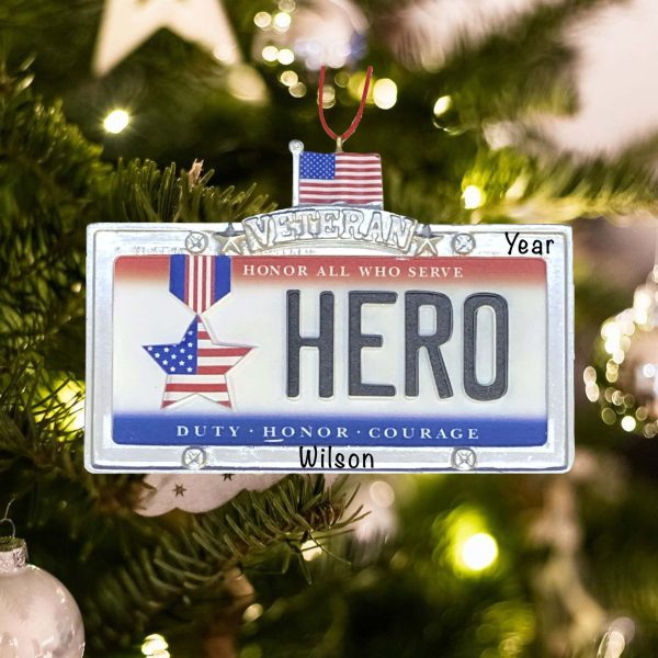 Veteran Hero License Plate Personalized Ornament Online Sale