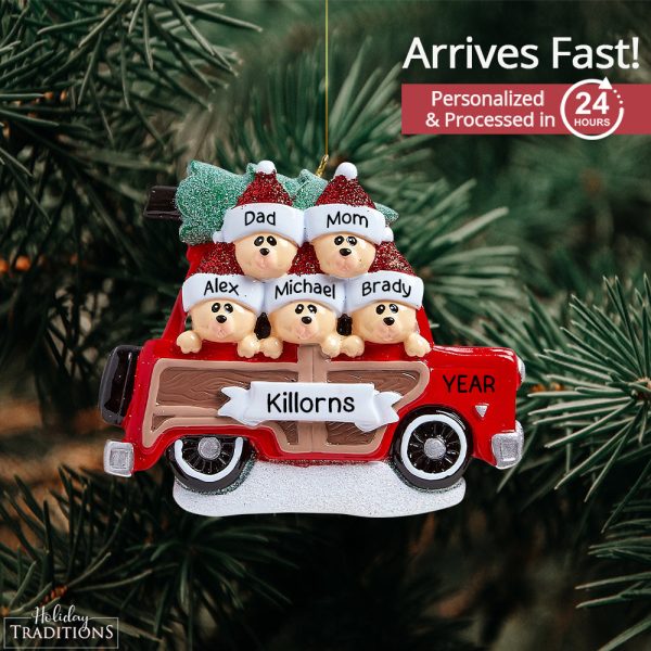 SUV Car Christmas Tree Bear Family of 5 Christmas Ornament Sale