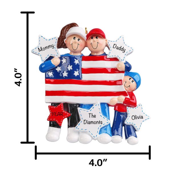 Patriotic Family of 3 Personalized Ornament on Sale