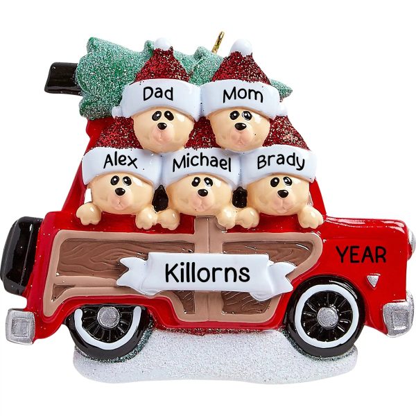 SUV Car Christmas Tree Bear Family of 5 Christmas Ornament Sale