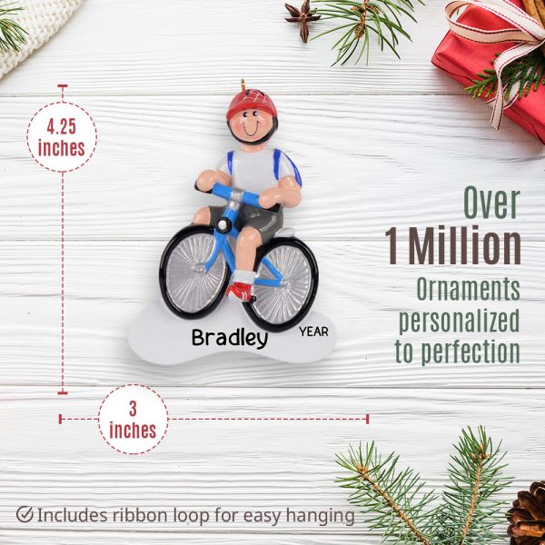 Boy Biking Personalized Christmas Ornament on Sale