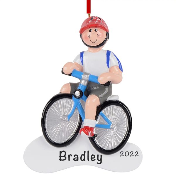 Boy Biking Personalized Christmas Ornament on Sale