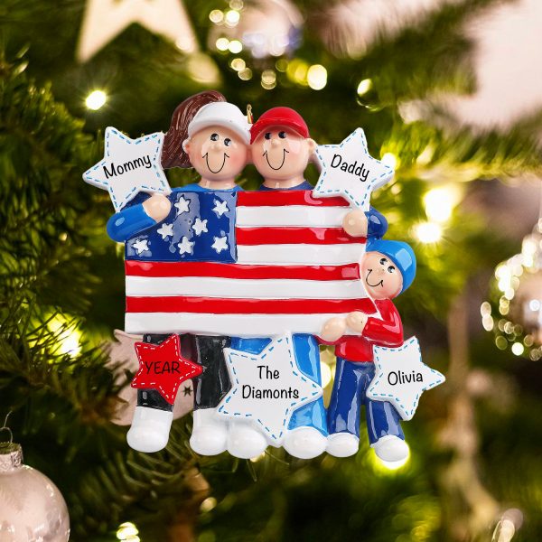 Patriotic Family of 3 Personalized Ornament on Sale