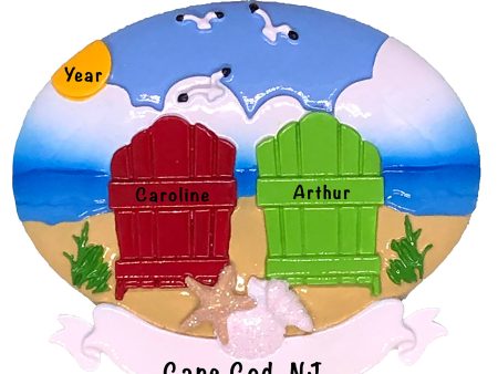 Beach Adirondack Couple Christmas Ornament For Sale