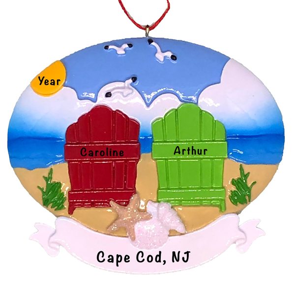 Beach Adirondack Couple Christmas Ornament For Sale