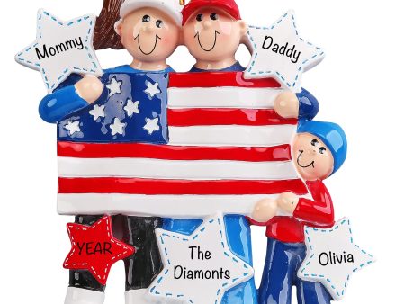 Patriotic Family of 3 Personalized Ornament on Sale