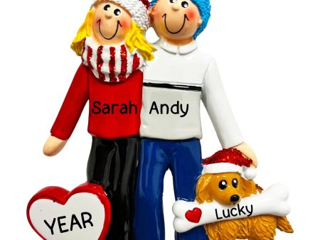 Couple with Dog Personalized Ornament - Blonde Online