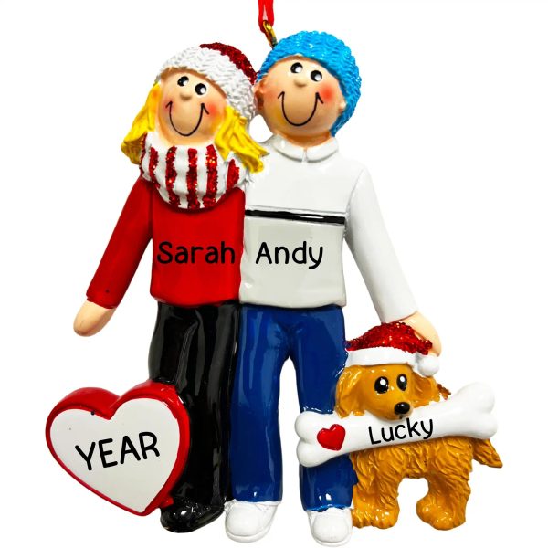 Couple with Dog Personalized Ornament - Blonde Online