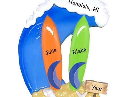 Big Wave Surfing Couple Personalized Ornament Online now