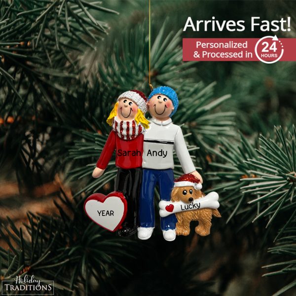 Couple with Dog Personalized Ornament - Blonde Online