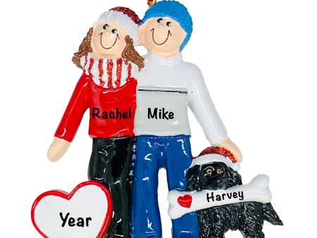 Winter Couple with Black Dog Personalized Ornament Cheap