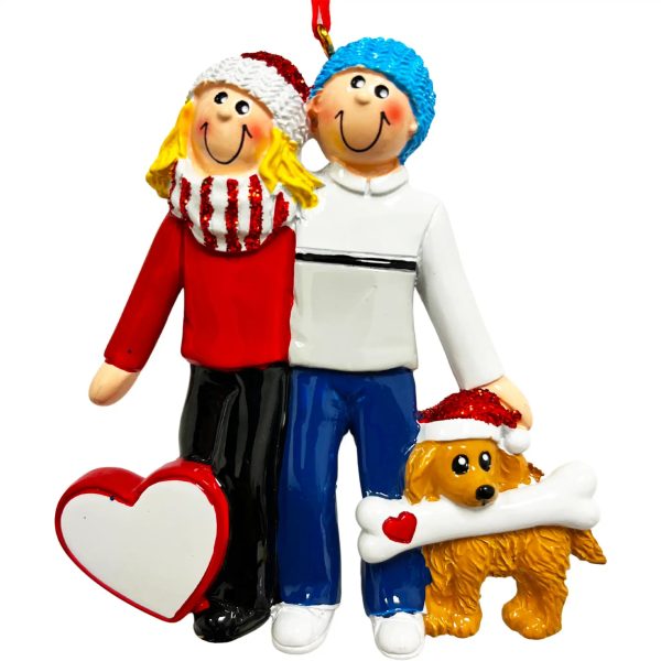 Couple with Dog Personalized Ornament - Blonde Online