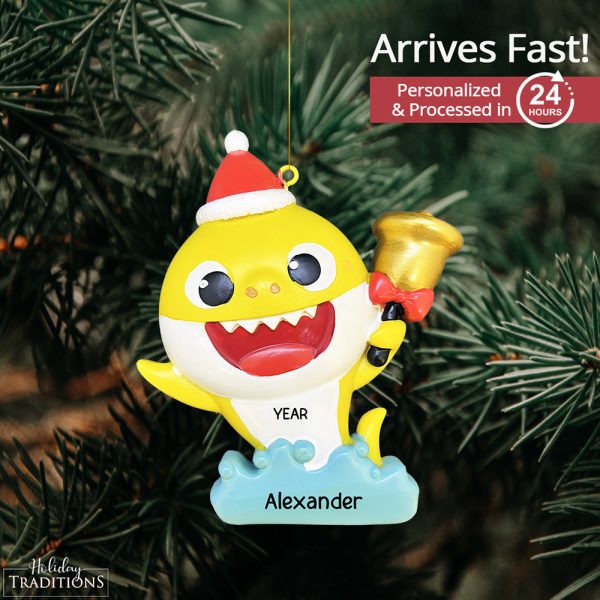 Yellow Baby Shark Christmas Ornament - Santa Cap Online